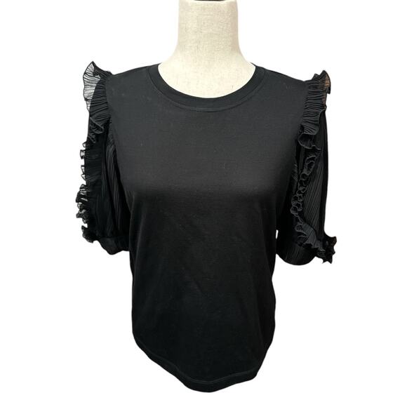Sandro Paris Black Tee Shirt with Pleated Puffy Sleeves S - Picture 1 of 6
